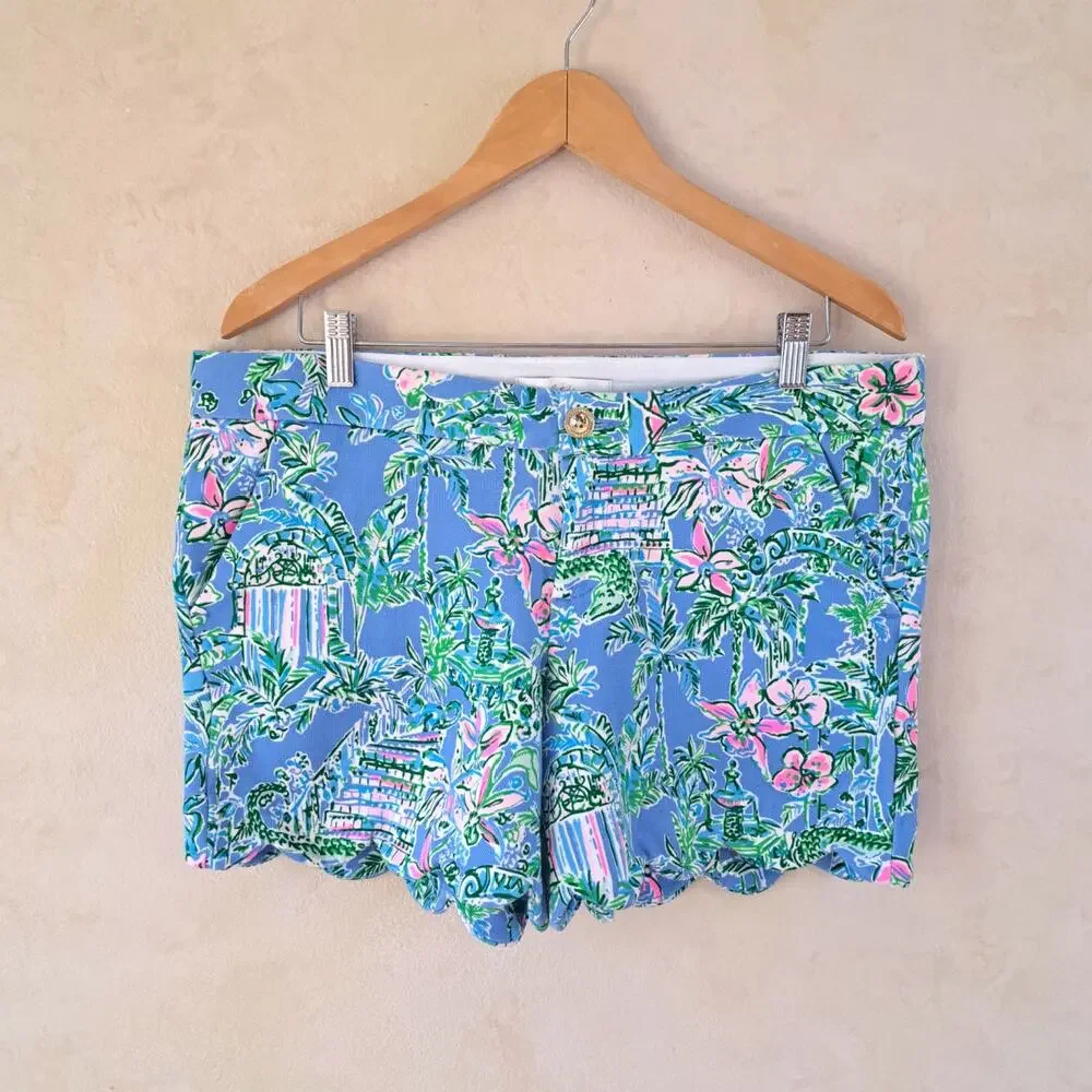 Lilly Pulitzer Buttercup Knit Short Boca Blue Beneath The Bougainvillea Size 12